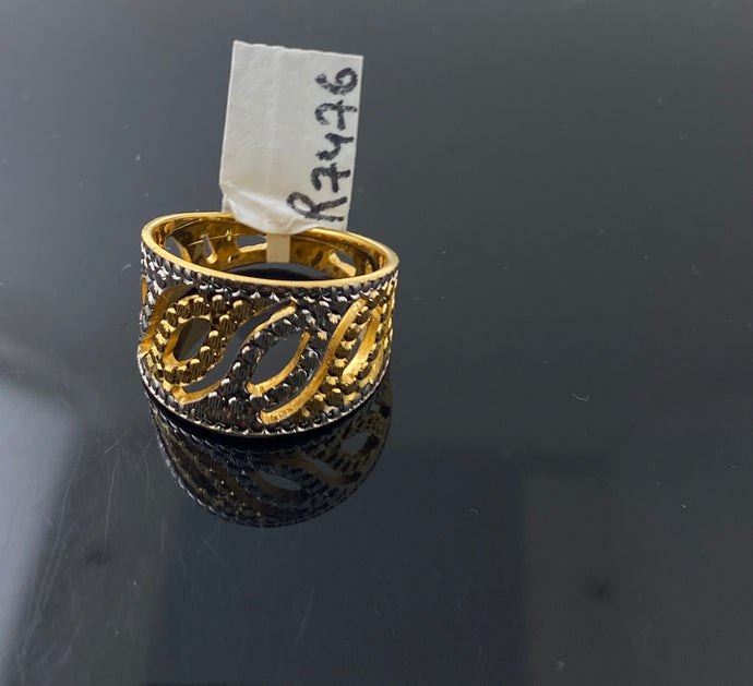 22k Solid Gold Posh Two Tone Geometric Ring r7476f - Royal Dubai Jewellers