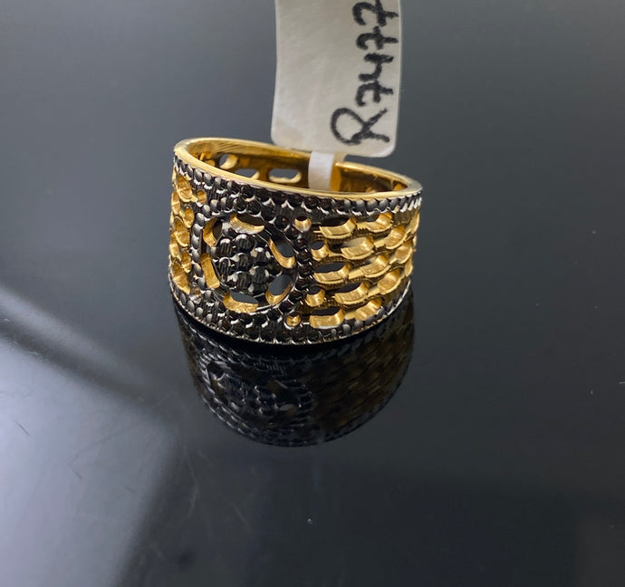 22k Solid Gold Posh Two Tone Geometric Band r7477f - Royal Dubai Jewellers