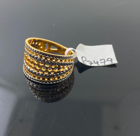 22k Solid Gold Posh Two Tone Geometric Ring r7479f - Royal Dubai Jewellers