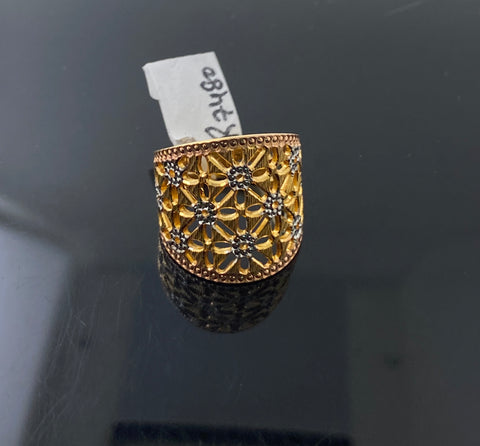 22k Solid Gold Posh Two Tone Floral Ring r7480f - Royal Dubai Jewellers