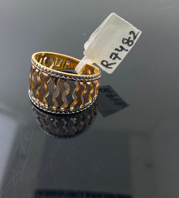 22k Solid Gold Posh Two Tone Geometric Ring - Royal Dubai Jewellers