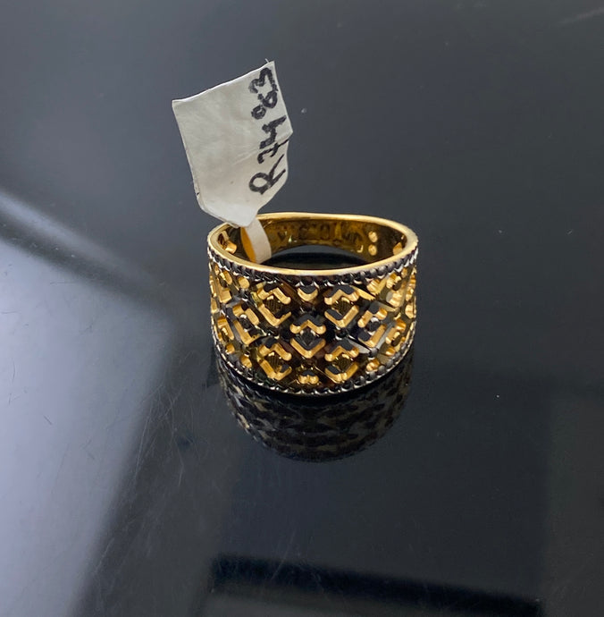 22k Solid Gold Posh Two Tone Geometric Ring r7483f - Royal Dubai Jewellers