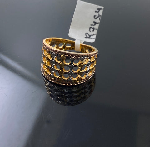22k Solid Gold Posh Two Tone Geometric Ring r7484 - Royal Dubai Jewellers