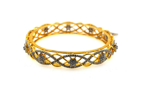 22k Solid Gold Ladies Bangle Modern Geometric Wavy Line with Stones Design br101 - Royal Dubai Jewellers