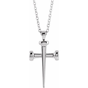 14K White Nail Cross 18" Necklace R42392W - Royal Dubai Jewellers