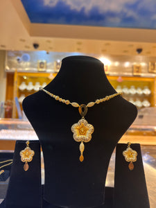 21k Solid Gold Simple Floral Necklace Set p2930 - Royal Dubai Jewellers