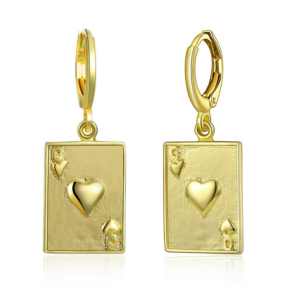 Solid Gold Earrings Jewelry Modern Queen Of Hearts Design SE1 - Royal Dubai Jewellers