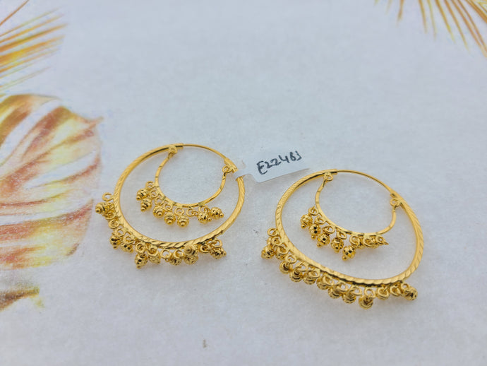22K Solid Gold Diamond Cut Hoops E22463 - Royal Dubai Jewellers