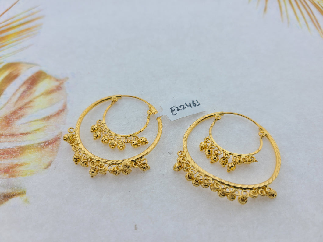 22K Solid Gold Diamond Cut Hoops E22463 - Royal Dubai Jewellers