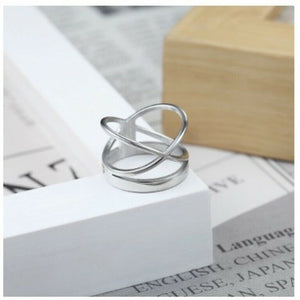 Solid White Gold Ladies Ring Elegant Geometric Modern Design SM33 - Royal Dubai Jewellers