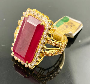 22K Solid Gold Glass Filled Ruby Ladies Ring R5400 - Royal Dubai Jewellers