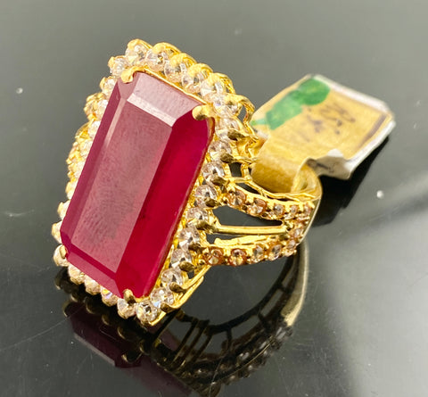 22K Solid Gold Glass Filled Ruby Ladies Ring R5400 - Royal Dubai Jewellers
