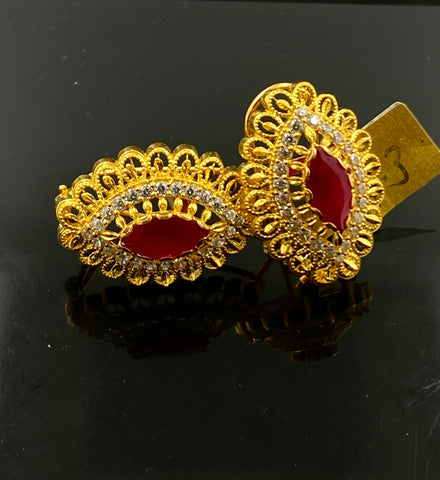 22k Solid Gold Ladies Designer Traditional Floral Zircon Ruby Clip on Stud Earrings P4234 - Royal Dubai Jewellers