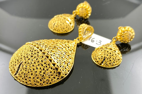 22k Pendant Set Solid Gold Ladies Filigree Traditional Design P3300 - Royal Dubai Jewellers