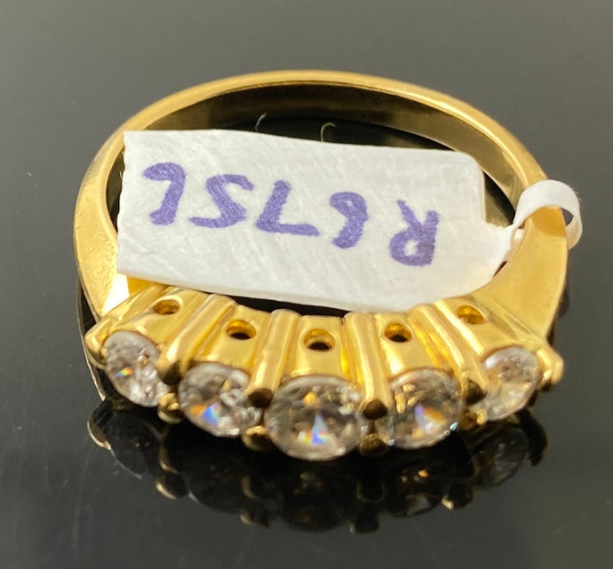 22K Solid Gold Simple Zircon Ring R6756 - Royal Dubai Jewellers