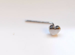 Authentic 18K White Gold Nose Pin L Post Heart Design n081 - Royal Dubai Jewellers