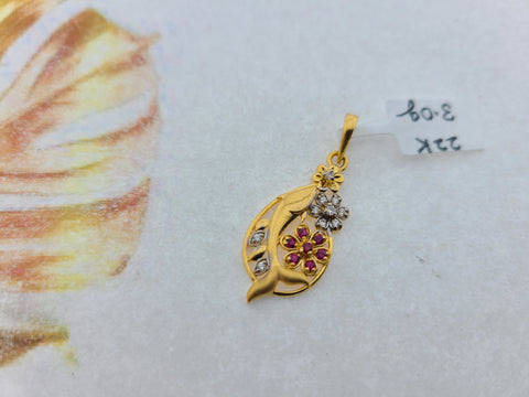 22K Solid Gold Floral Zirconia Pendant P5207 - Royal Dubai Jewellers