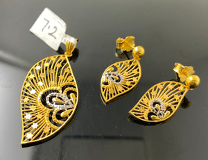 22k Solid Gold Ladies Designer Modern Rhodium Polished Pendant Set P3812 - Royal Dubai Jewellers