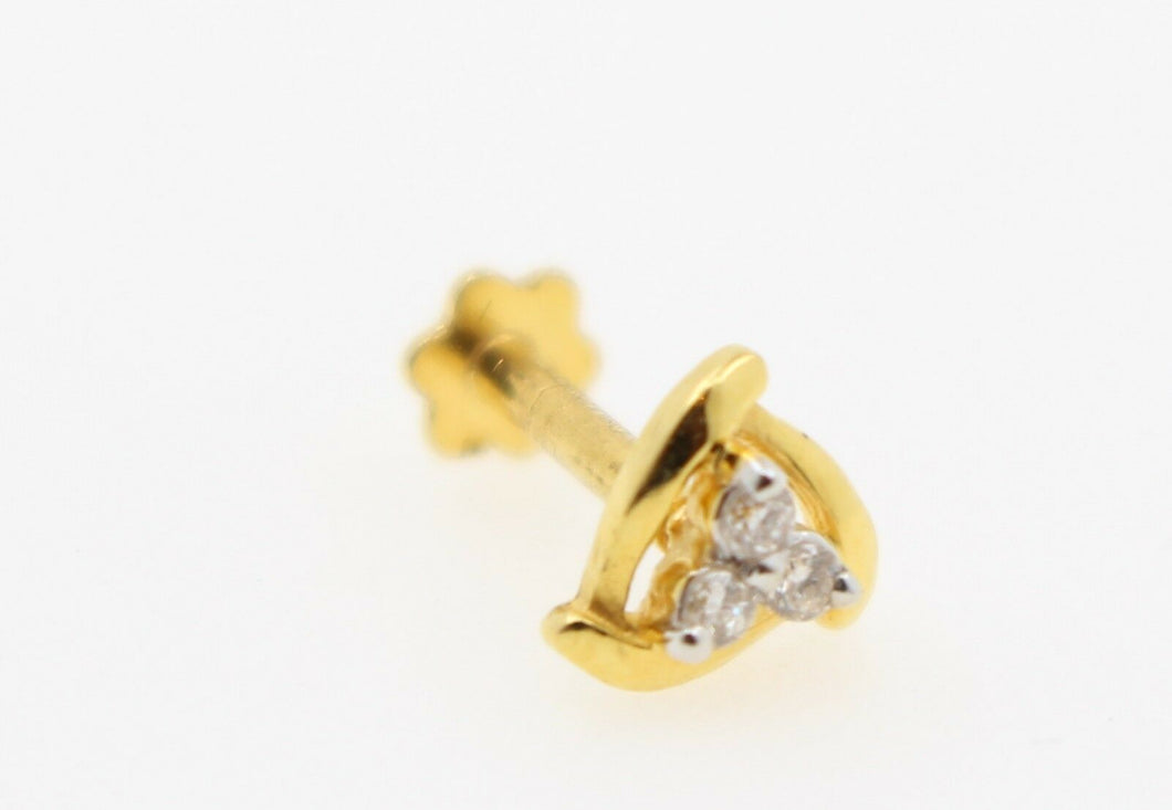 Authentic 18K Yellow Gold Charm Nose Pin Stud Diamond VS2 n307 - Royal Dubai Jewellers