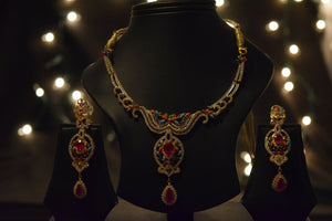 22k Necklace Set Beautiful Solid Gold Ladies Multi Color Stones Design CS277 - Royal Dubai Jewellers