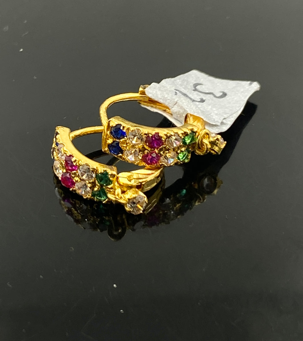 22k Solid Gold Ladies Designer Zircon Multicolor Charm Clip-on Earrings E9822 - Royal Dubai Jewellers