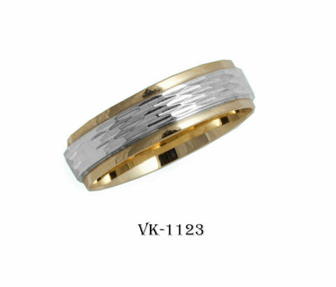 14k Solid Gold Elegant Ladies Modern Treebark Finish Flat Band 6mm Ring VK1123v - Royal Dubai Jewellers