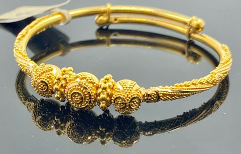 22k Bangle Solid Gold Simple Children Adjustable Filigree Beads Design CB1404 - Royal Dubai Jewellers