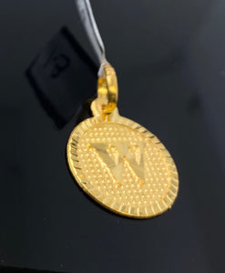 22k Pendant Solid Gold Initial W Round Shape with Dimond Cutting P3544 - Royal Dubai Jewellers