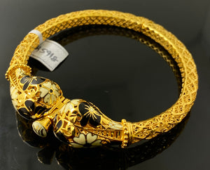21k Solid Gold Ladies Designer Enamel Floral Open Cuff Bangle Bracelet BR5918 - Royal Dubai Jewellers