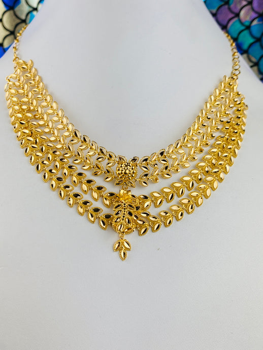 22k Necklace Solid Gold Ladies Choker Style with Dangling Floral design C0496 - Royal Dubai Jewellers