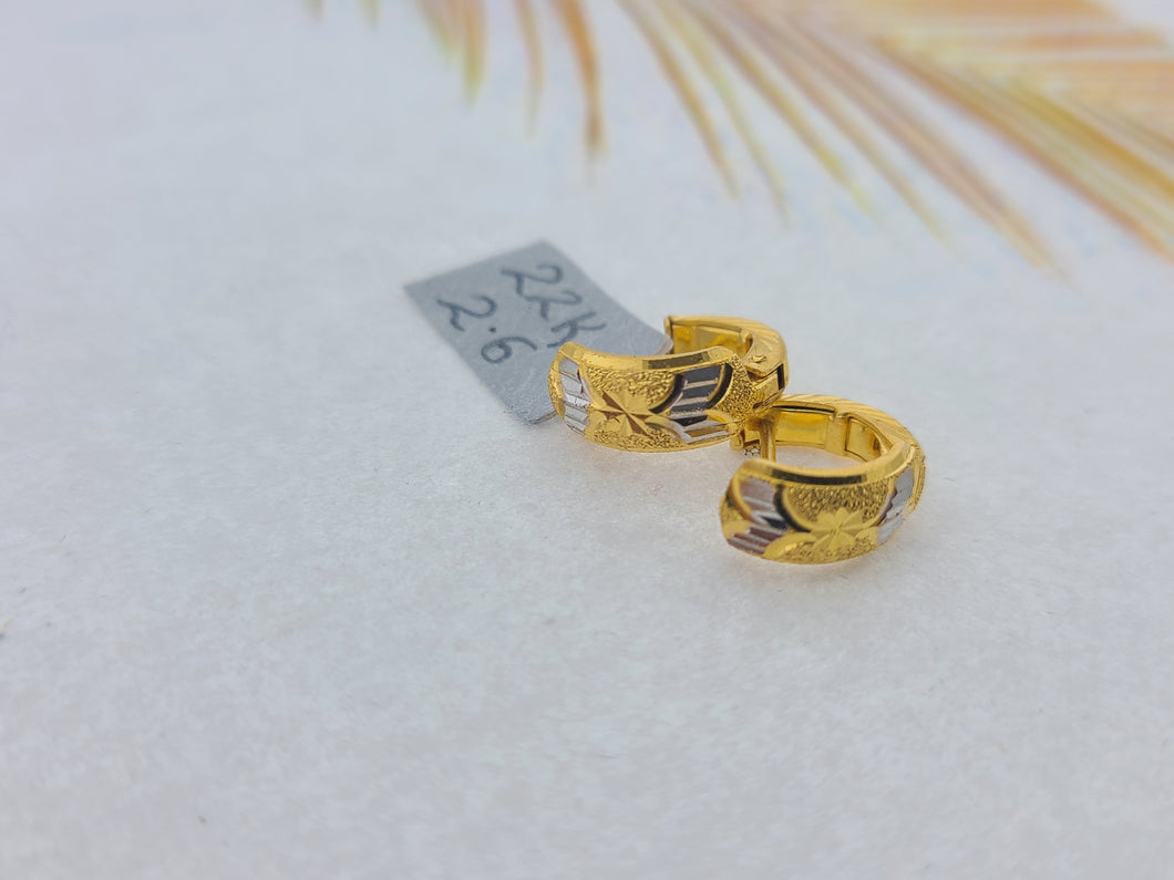 22K Solid Gold Two Tone Hoops E22826 - Royal Dubai Jewellers