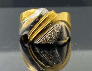21k Solid Gold Ladies Designer Zircon Rhodium Polished Two Toned Ring R5819 - Royal Dubai Jewellers