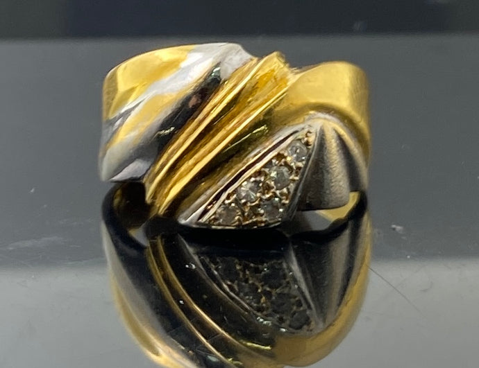 21k Solid Gold Ladies Designer Zircon Rhodium Polished Two Toned Ring R5819 - Royal Dubai Jewellers