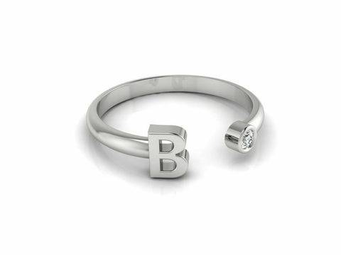 18k Ring Sold White Gold Ladies Jewelry Modern B Letter Design CGR54W - Royal Dubai Jewellers