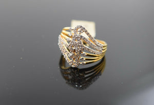 22k Ring Solid Gold Ring Ladies Jewelry Simple Stone Encrusted Design R1874 - Royal Dubai Jewellers