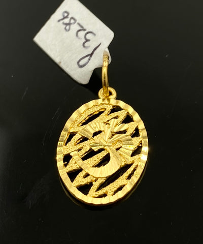 22k Pendant Solid Gold Oval Shape Geometric Cut Religious Hindu DesignP3286 - Royal Dubai Jewellers
