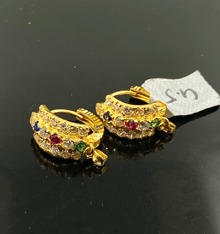 22k Solid Gold Ladies Designer Zircon Multicolor Clip-on Earrings E9829 - Royal Dubai Jewellers