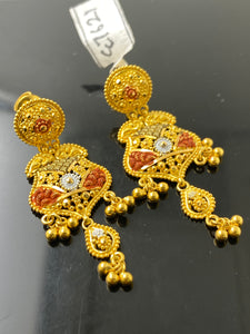 22k Solid Gold Elegant Filigree Dangling Earring With Enamel e7621 - Royal Dubai Jewellers