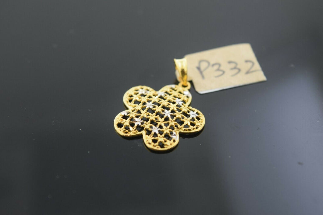 22k Solid Gold Charm Pendant Filigree Two Tone Floral Design p332 - Royal Dubai Jewellers