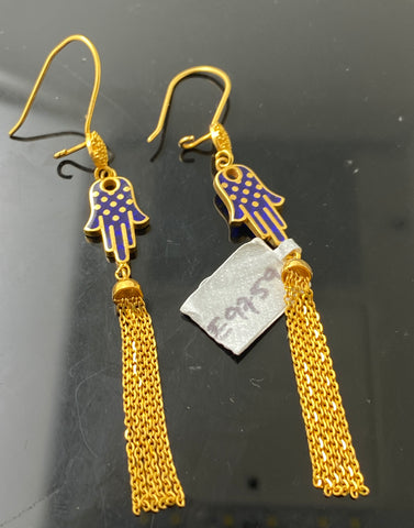 21k Solid Gold Simple Hamsa Hand Earring e9759 - Royal Dubai Jewellers