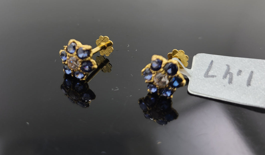 22K Solid Gold Studs With Stones E9980 - Royal Dubai Jewellers