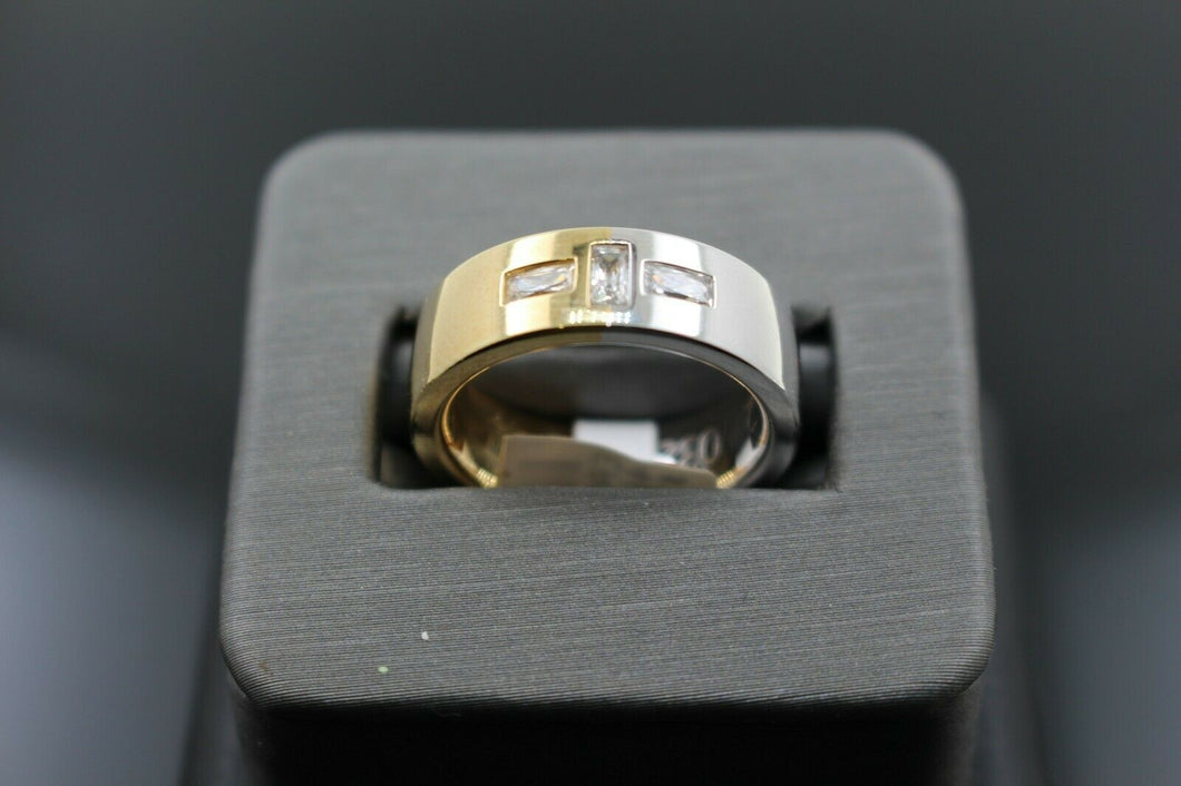 18k Solid Gold Elegant Ladies Modern Zirconia Shiny Finish Band Ring R9453m - Royal Dubai Jewellers