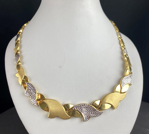 18k Necklace Set Solid Gold Elegant Ladies Two Tone Design c0192 - Royal Dubai Jewellers