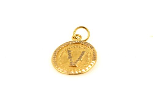22k 22ct Solid Gold Charm Letter V Pendant Oval Design p1175 ns - Royal Dubai Jewellers
