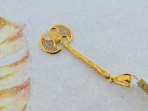22K Solid Gold Axe Pendant With Zircons P5306 - Royal Dubai Jewellers