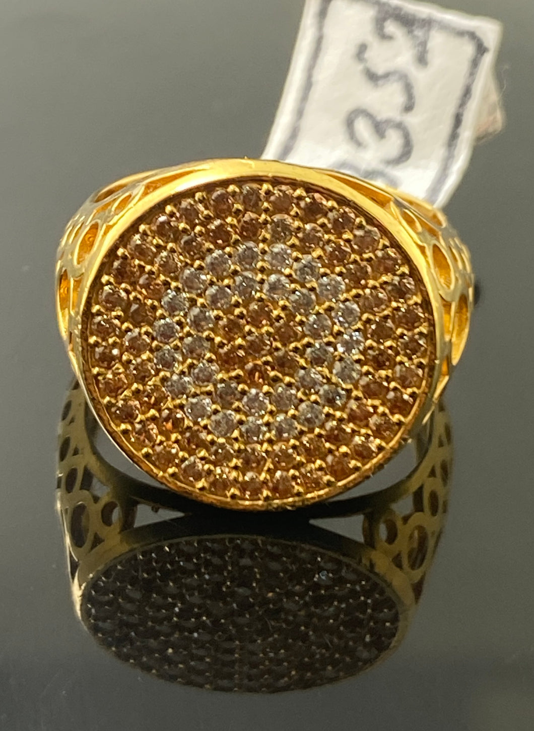 22k Solid Gold Simple Ladies Stone Encrusted Ring r3252 - Royal Dubai Jewellers