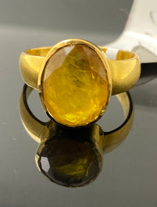 22k Solid Gold Unisex Plain Oval Yellow Sapphire Ring R5619 - Royal Dubai Jewellers