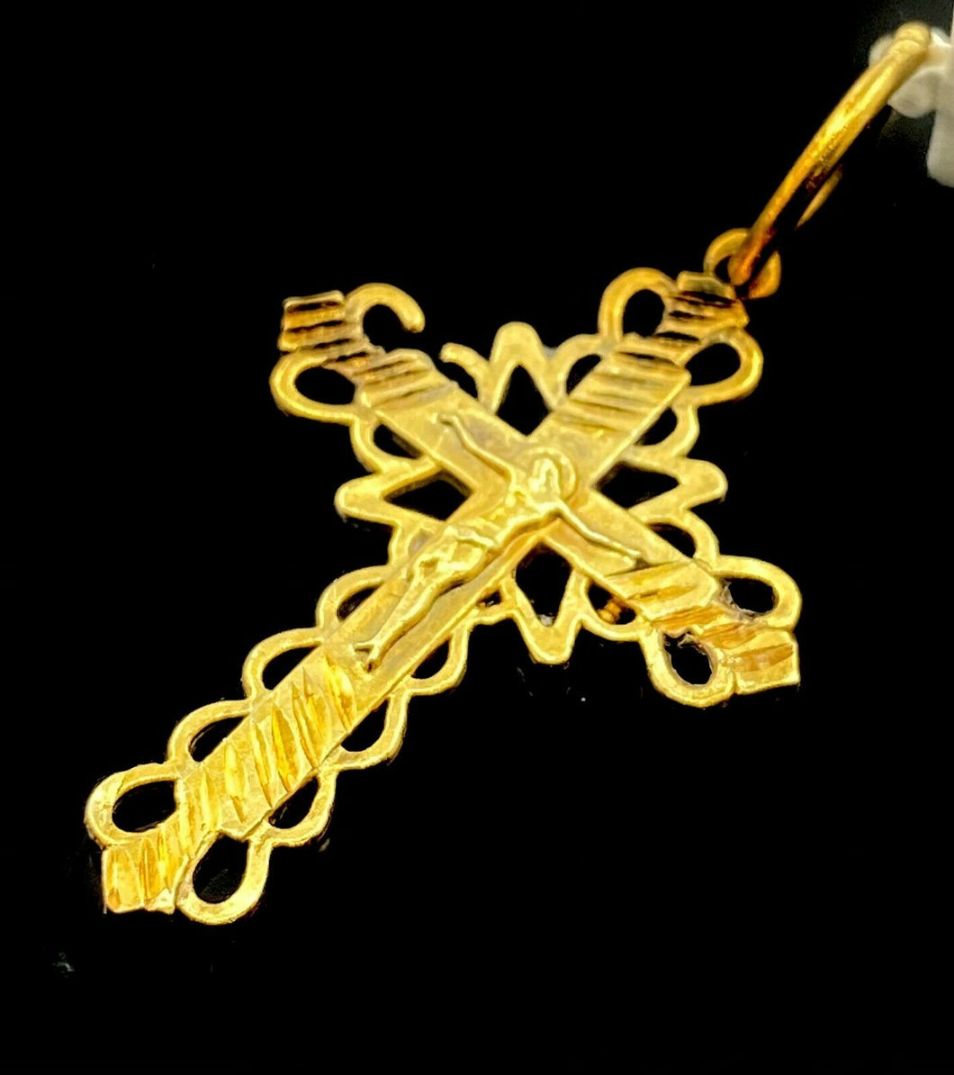 22k Pendant Solid Gold ELEGANT Simple Jesus Cross Crucifix Design P2014 - Royal Dubai Jewellers