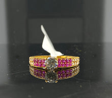 22K Solid Gold Simple Ring With Ruby And Stones R5605 - Royal Dubai Jewellers