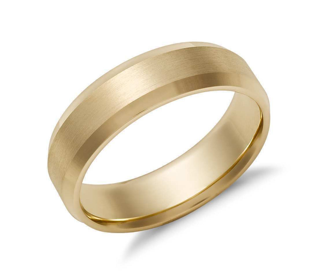 14k Solid Gold Beveled Edge Matte Wedding Ring 6mm Custom Size Avaliable - Royal Dubai Jewellers